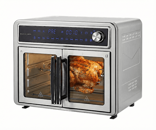 Dual Compartment 28L French Door Air Fryer Oven - All Stainless Steel Accessories - Buchymix UK